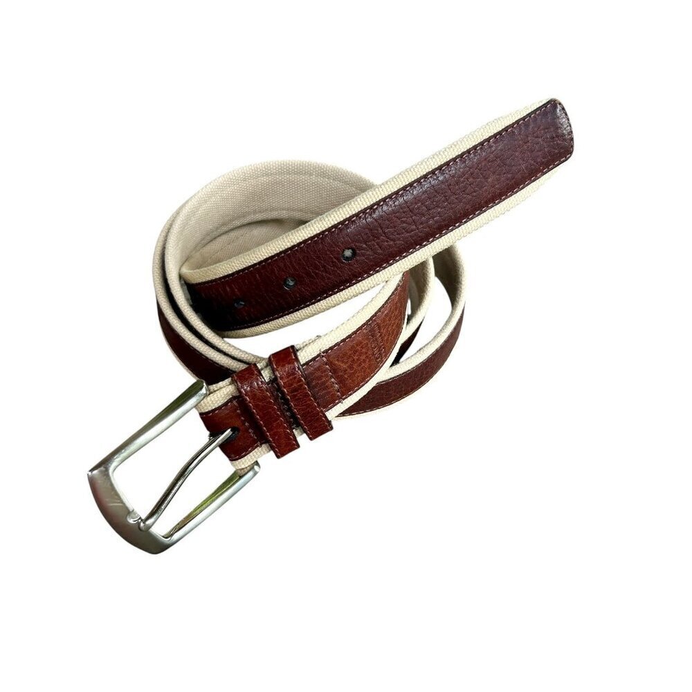 Concepts by Claiborne Men's Brown Leather and Canvas Belt Size 44